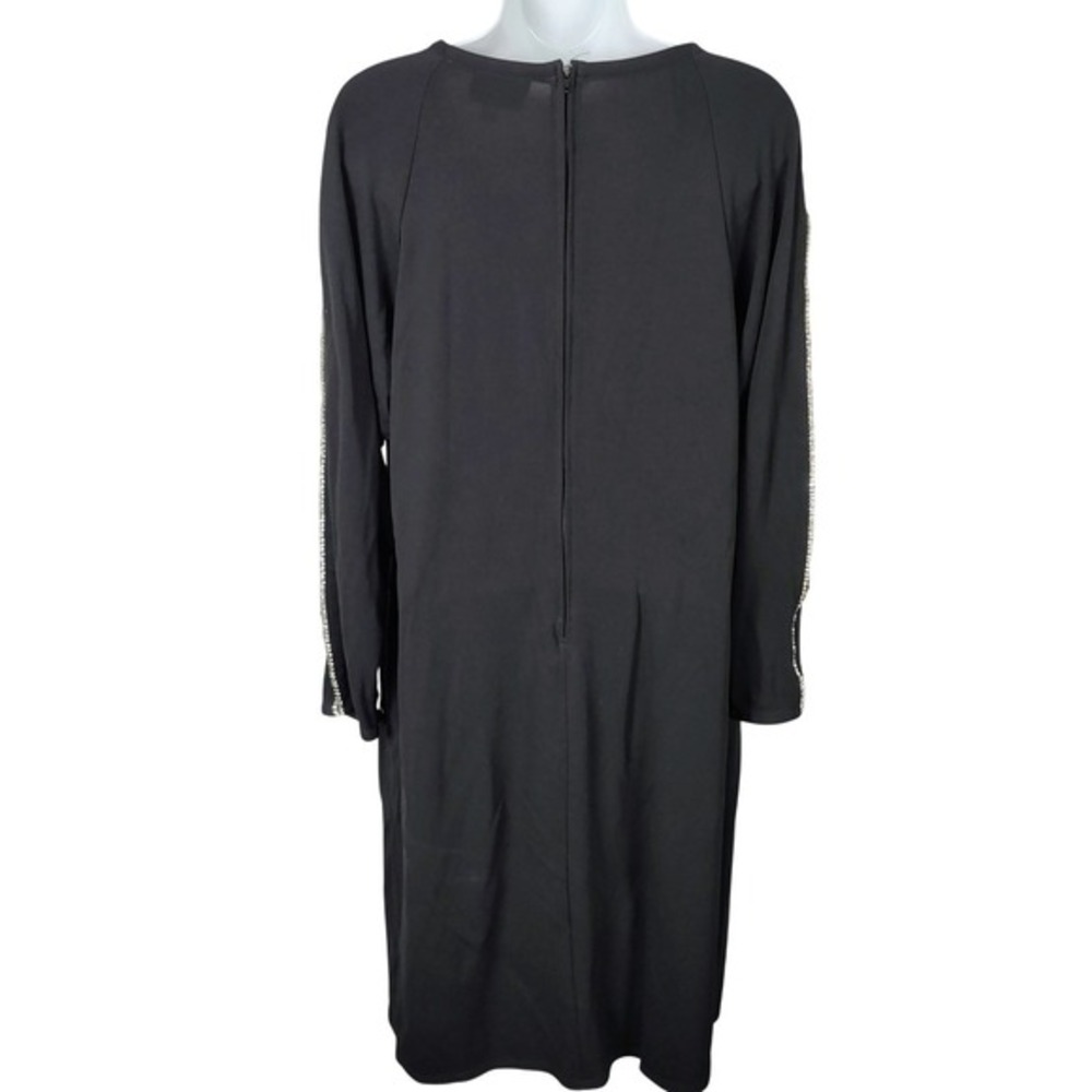 Onyx Nite Wendye Chaitin Black Rhinestone Pearl Sleeve Shift Dress 16 USA‎ dark - Picture 8 of 10